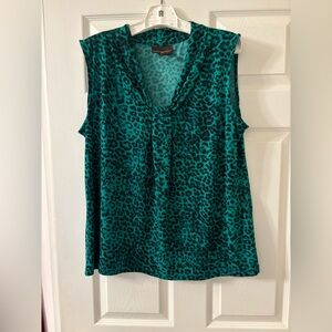 Dana Buchman Teal Animal Print Sleeveless Blouse